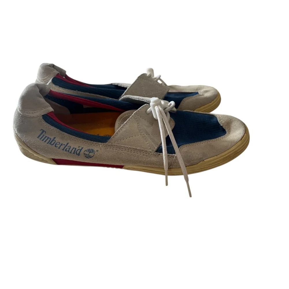 Timberland Suede Casual Loafers Shoes Size 9M RARE Red Blue Tan Men's Boating